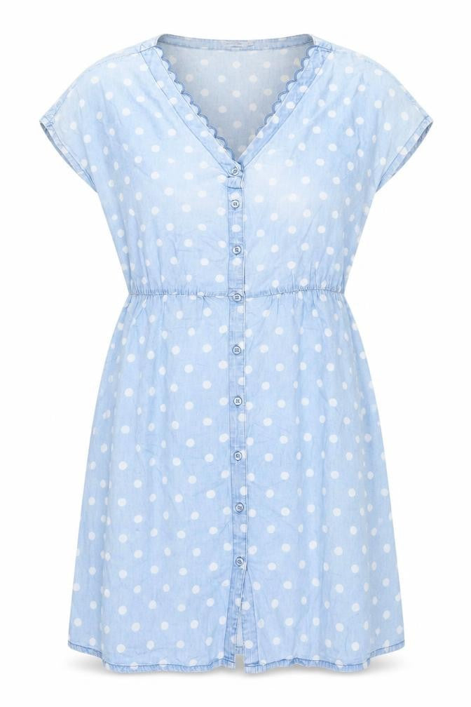 Front view of Cath Kidston Women's Blue Polka Dot Dress, size 12