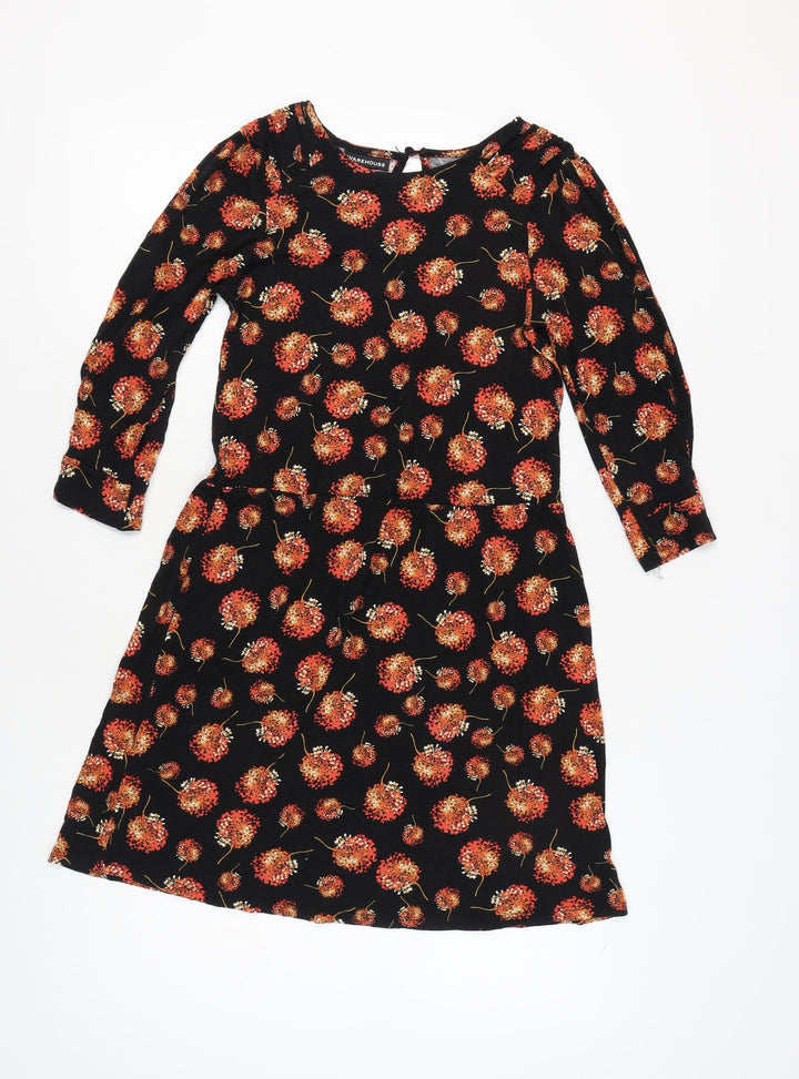 Warehouse Women's Black Floral Long Sleeve Dress Size 10