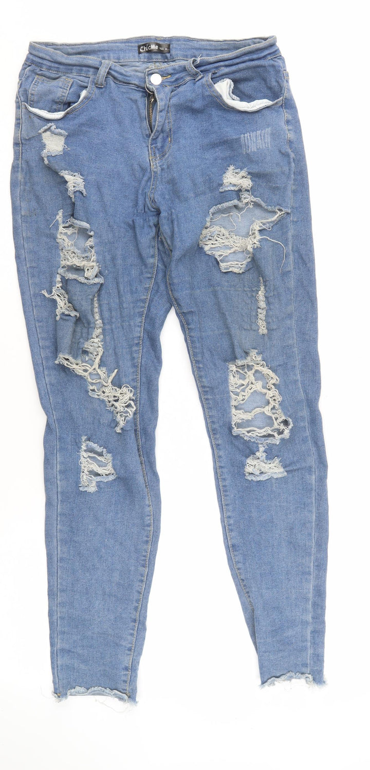 ChicMe Women's Blue Distressed Skinny Jeans XL