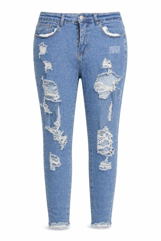 Front view of ChicMe Women's Blue Distressed Skinny Jeans XL