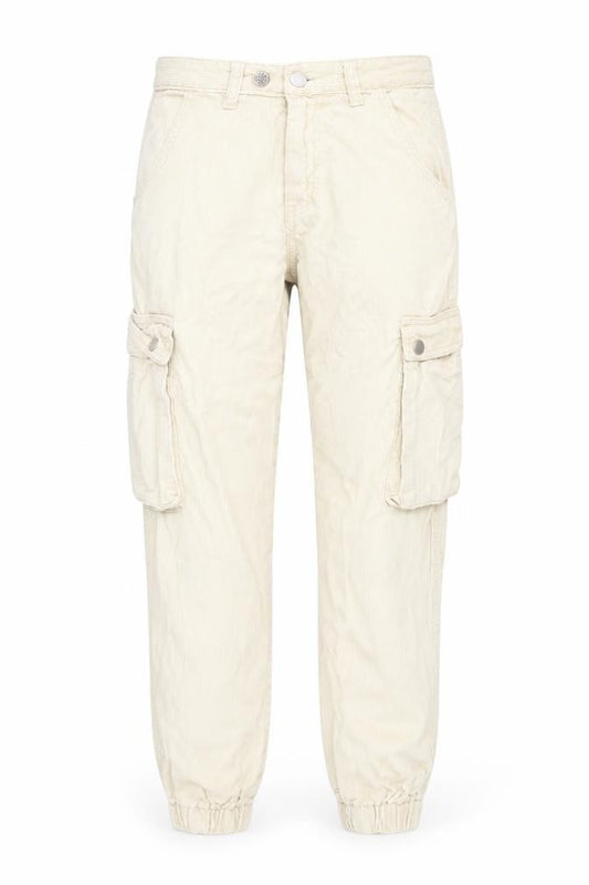 Front view of PRETTYLITTLETHING Women's Beige Cargo Trousers, size 6