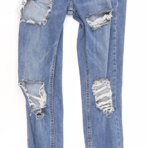 Topshop Women Blue High Rise Distressed Mom Jeans Size 6