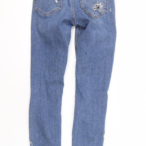 Topshop Women Blue High Rise Distressed Mom Jeans Size 6