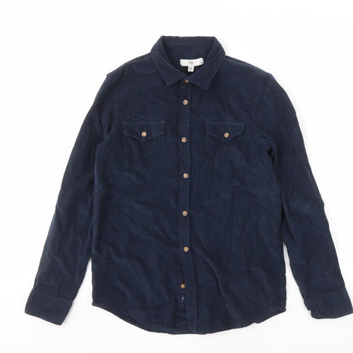 La Redoute Boys Blue Button-Up Corduroy Shirt, Size 11-12Y
