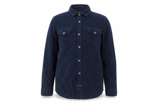 Front view of La Redoute boys’ blue button-up corduroy shirt, size 11-12y
