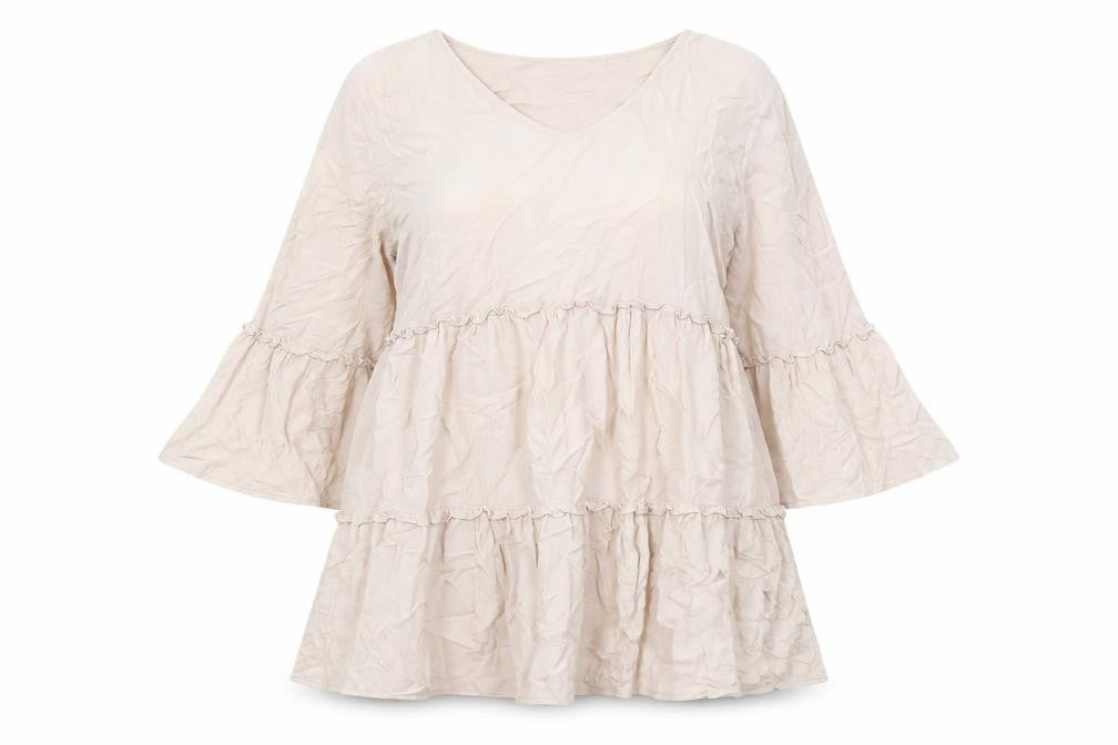 Front view of Jacqueline de Yong Beige Knee Length Trapeze Dress