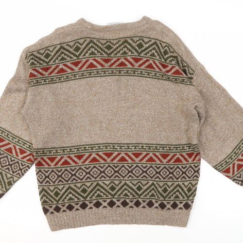 Greenwoods Men's Beige Geometric Pullover M V-Neck Jumper