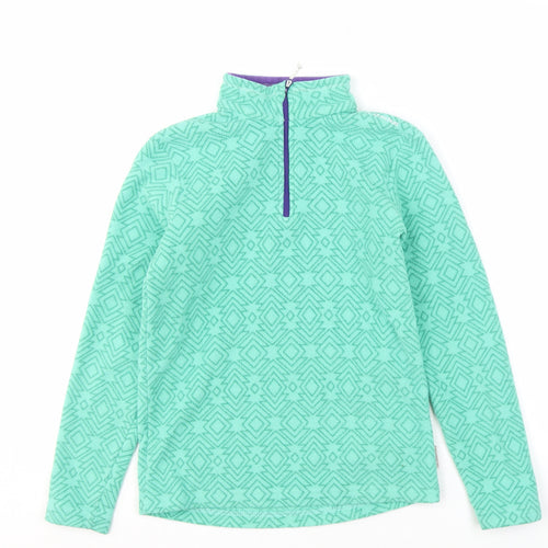 Decathlon Girls Green Fleece Sweatshirt, 12 Years, Geometric Pattern