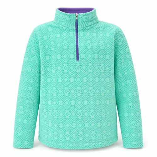 Decathlon Girls Green Fleece Sweatshirt, 12 Years, Geometric Pattern