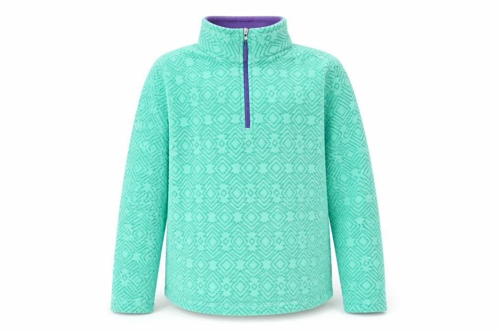 Decathlon Girls Green Fleece Sweatshirt, 12 Years, Geometric Pattern