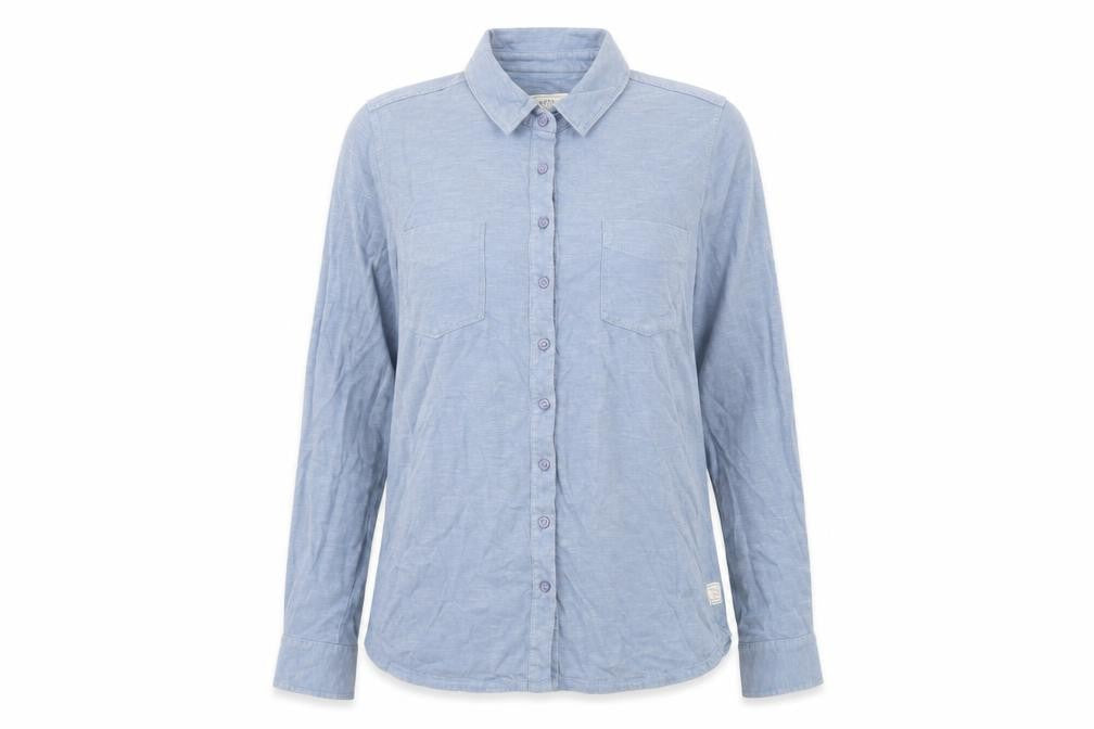 Front view of FatFace Women's Blue Button-Up Shirt, size 6