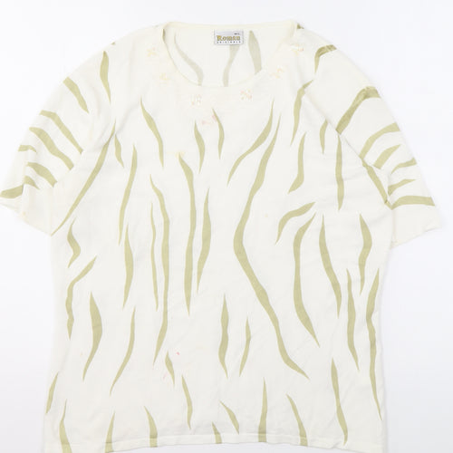 Roman Originals Women’s Ivory Knit Top, M/L, Embroidered Accents