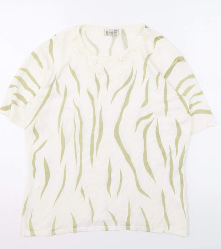 Roman Originals Women’s Ivory Knit Top, M/L, Embroidered Accents
