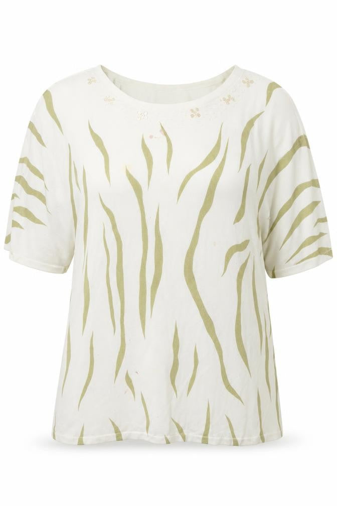 Roman Originals Women’s Ivory Knit Top, M/L, Embroidered Accents