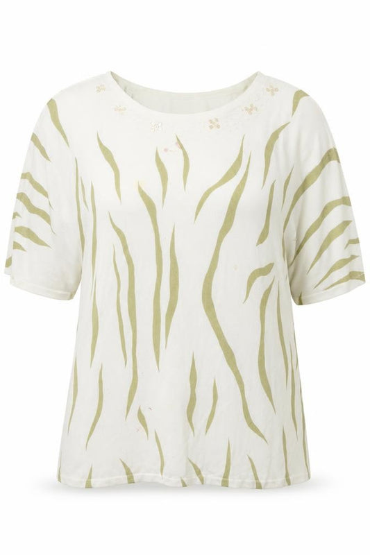 Front view of Roman Originals Women’s Ivory Knit Top, M/L, Embroidered Accents