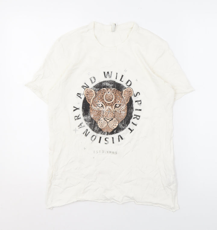 ONLY Women's White Animal Print T-Shirt, Size S