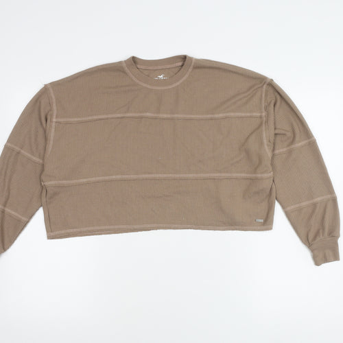 Hollister Women’s Beige Crew Neck Waffle-Knit Jumper XS
