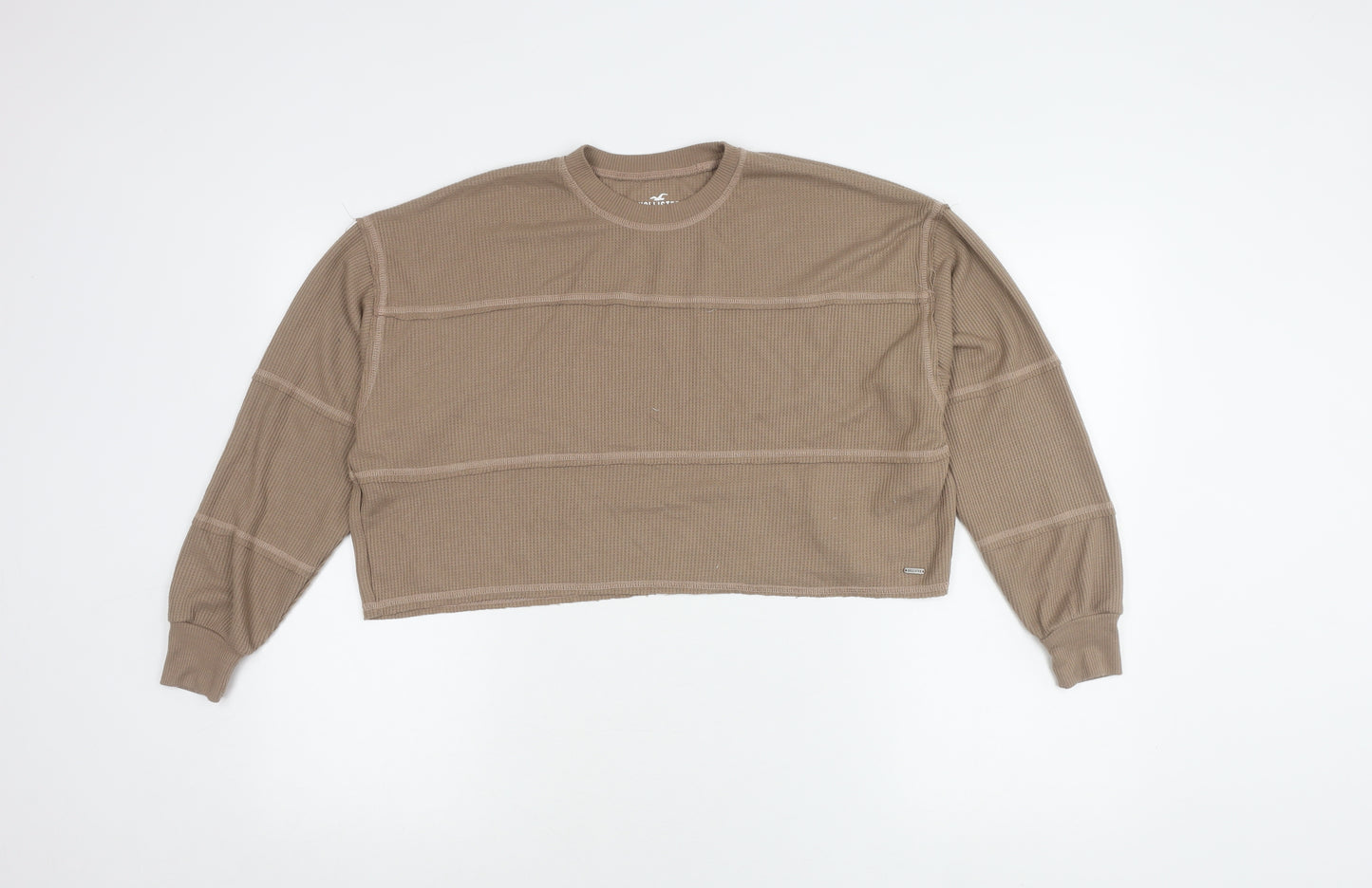 Hollister Women’s Beige Crew Neck Waffle-Knit Jumper XS