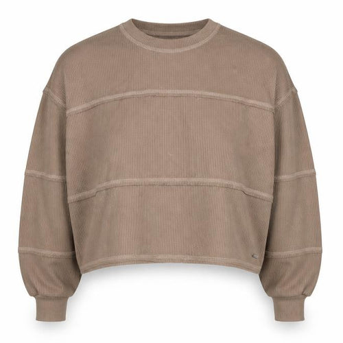Hollister Women’s Beige Crew Neck Waffle-Knit Jumper XS
