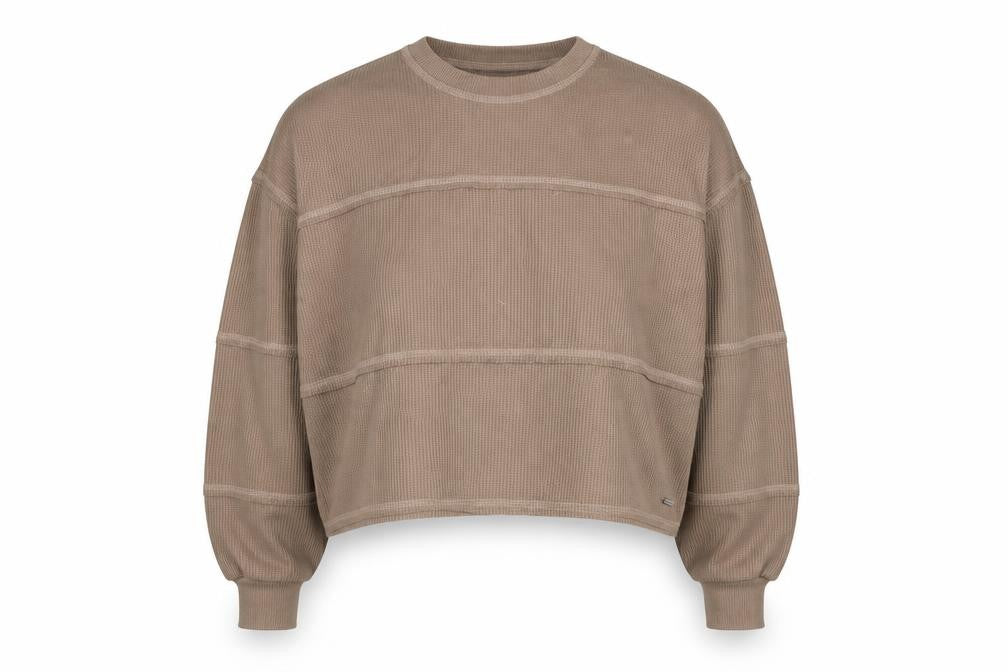 Hollister Women’s Beige Crew Neck Waffle-Knit Jumper XS