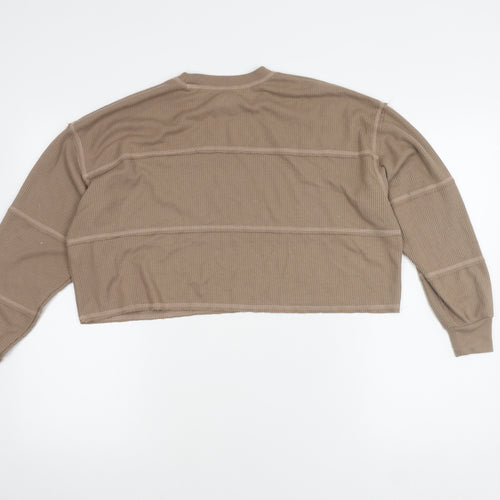 Hollister Women’s Beige Crew Neck Waffle-Knit Jumper XS