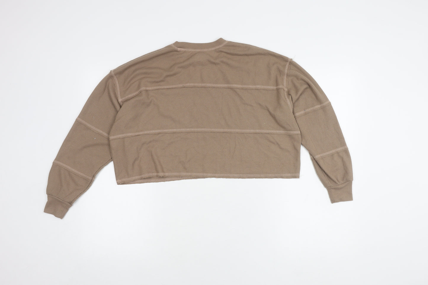 Hollister Women’s Beige Crew Neck Waffle-Knit Jumper XS