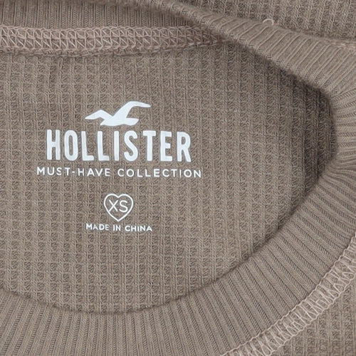 Hollister Women’s Beige Crew Neck Waffle-Knit Jumper XS