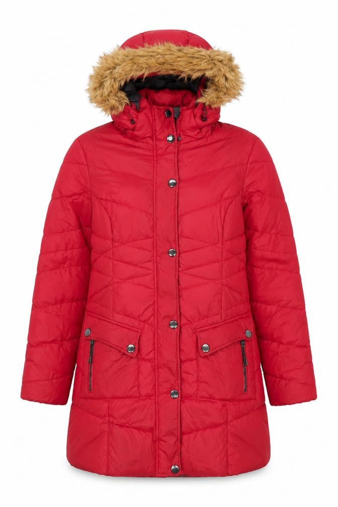 Front view of TOG24 Women's Red Puffer Jacket, size 10