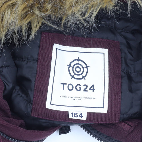 TOG24 Boys Red Parka Jacket, Size 164, Winter Ready