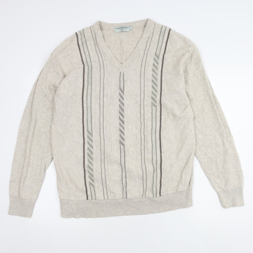 Greenwoods Men's Beige V-Neck Pullover Jumper L
