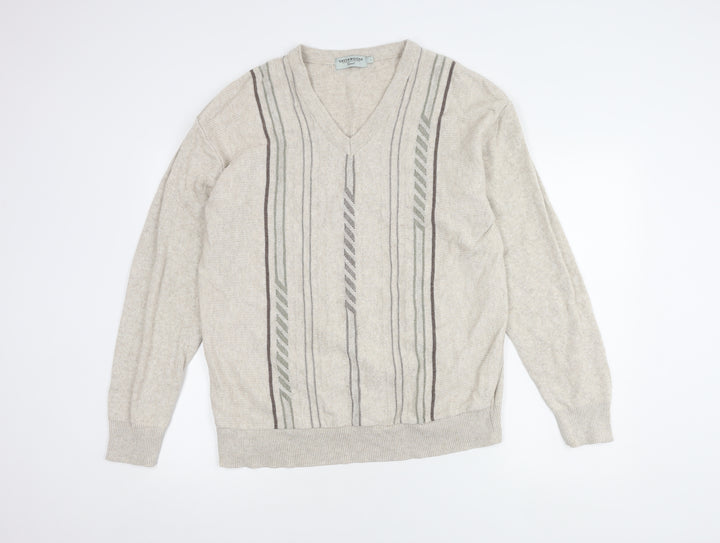 Greenwoods Men's Beige V-Neck Pullover Jumper L