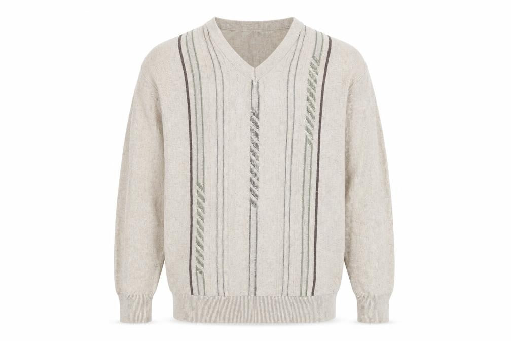 Front view of Greenwoods Men's Beige V-Neck jumper L