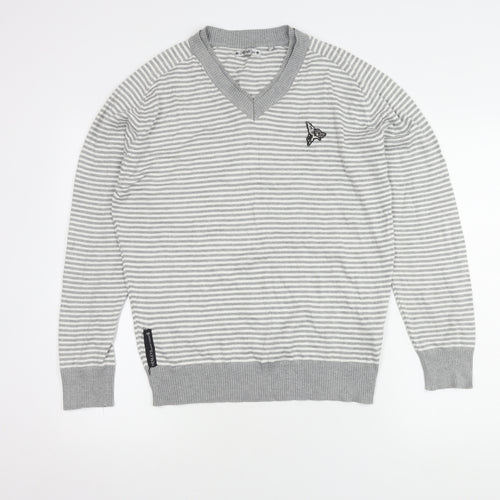 Henleys Men's Grey Striped V-Neck Pullover M
