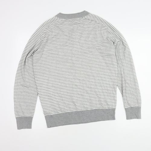 Henleys Men's Grey Striped V-Neck Pullover M