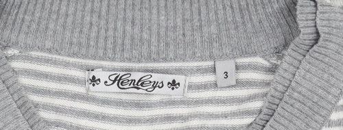 Henleys Men's Grey Striped V-Neck Pullover M