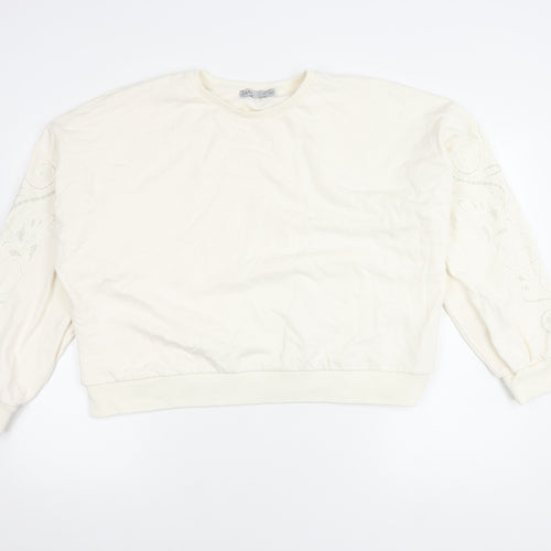 Oasis Women's Ivory Cotton Embroidered Pullover Jumper XL