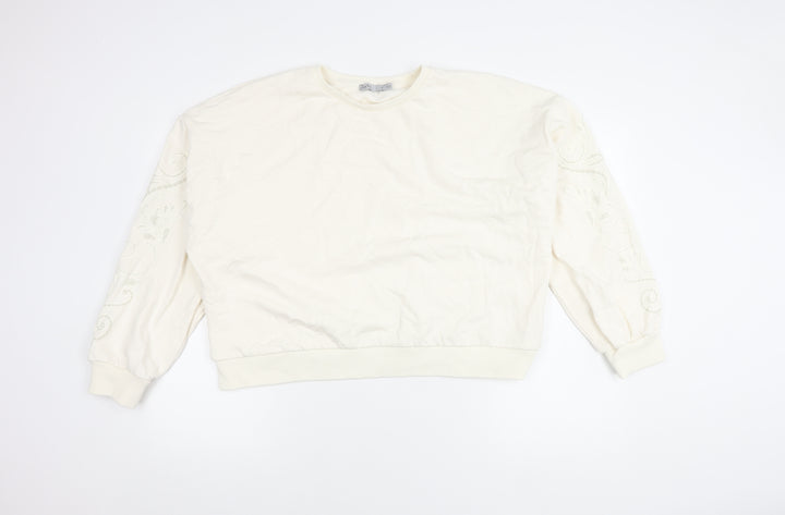 Oasis Women's Ivory Cotton Embroidered Pullover Jumper XL