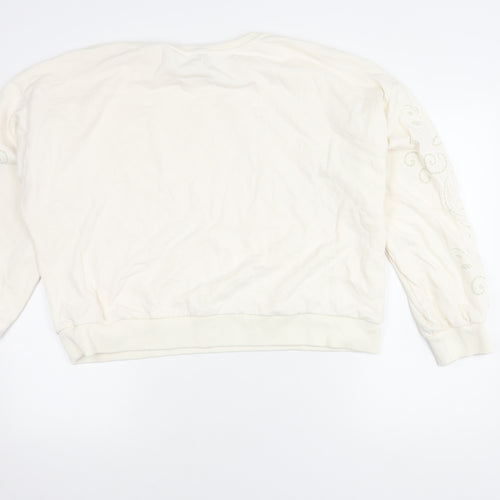 Oasis Women's Ivory Cotton Embroidered Pullover Jumper XL