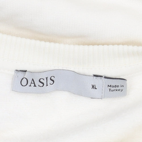 Oasis Women's Ivory Cotton Embroidered Pullover Jumper XL