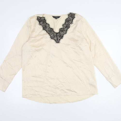 Lipsy Women's Beige V-Neck Lace Blouse Size 14
