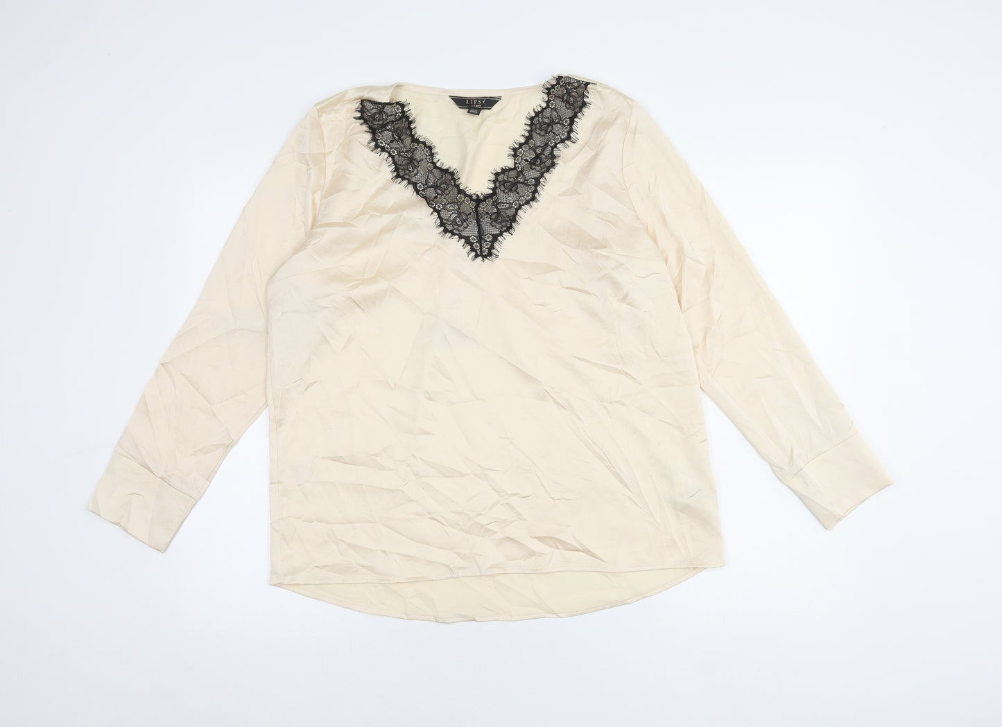 Lipsy Women's Beige V-Neck Lace Blouse Size 14