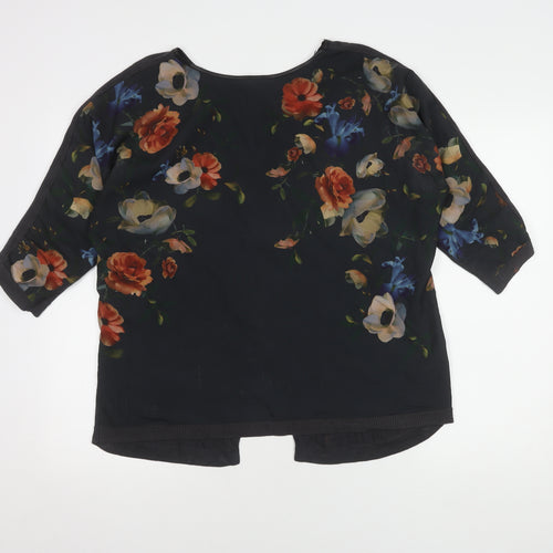 Oasis Women's Black Floral Blouse M 3/4 Sleeve