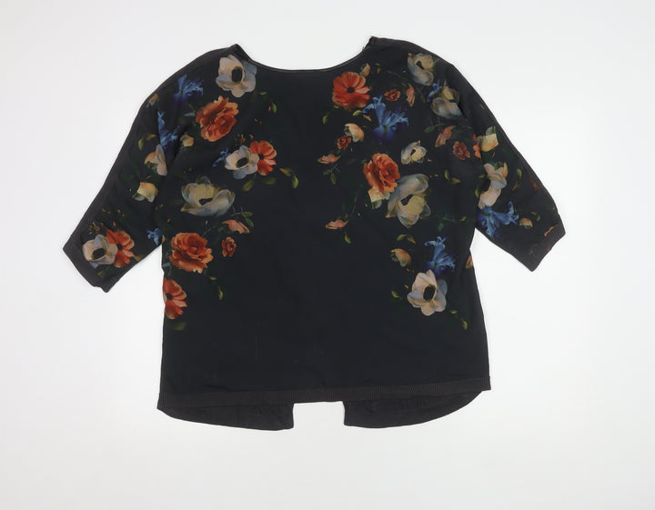 Oasis Women's Black Floral Blouse M 3/4 Sleeve