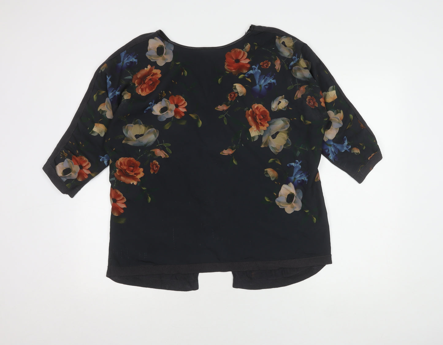 Oasis Women's Black Floral Blouse M 3/4 Sleeve