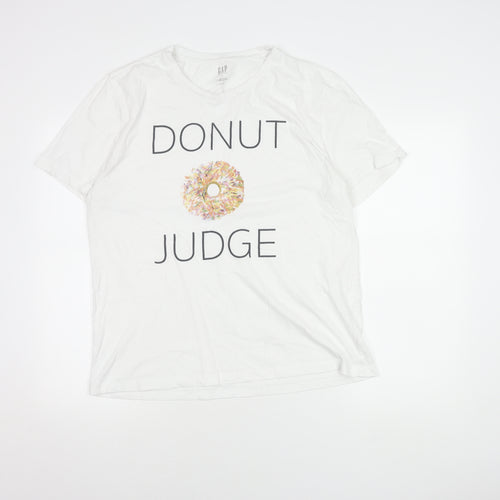 GAP Women's White L T-Shirt - Casual Crew Neck