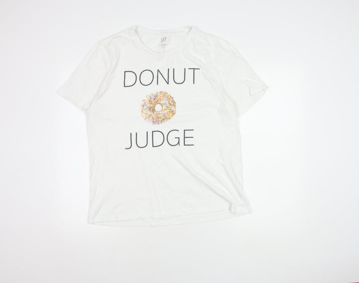 GAP Women's White L T-Shirt - Casual Crew Neck