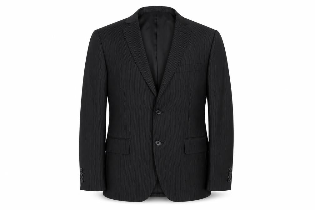 Front view of H&M Men's Black Striped Blazer, size 42R