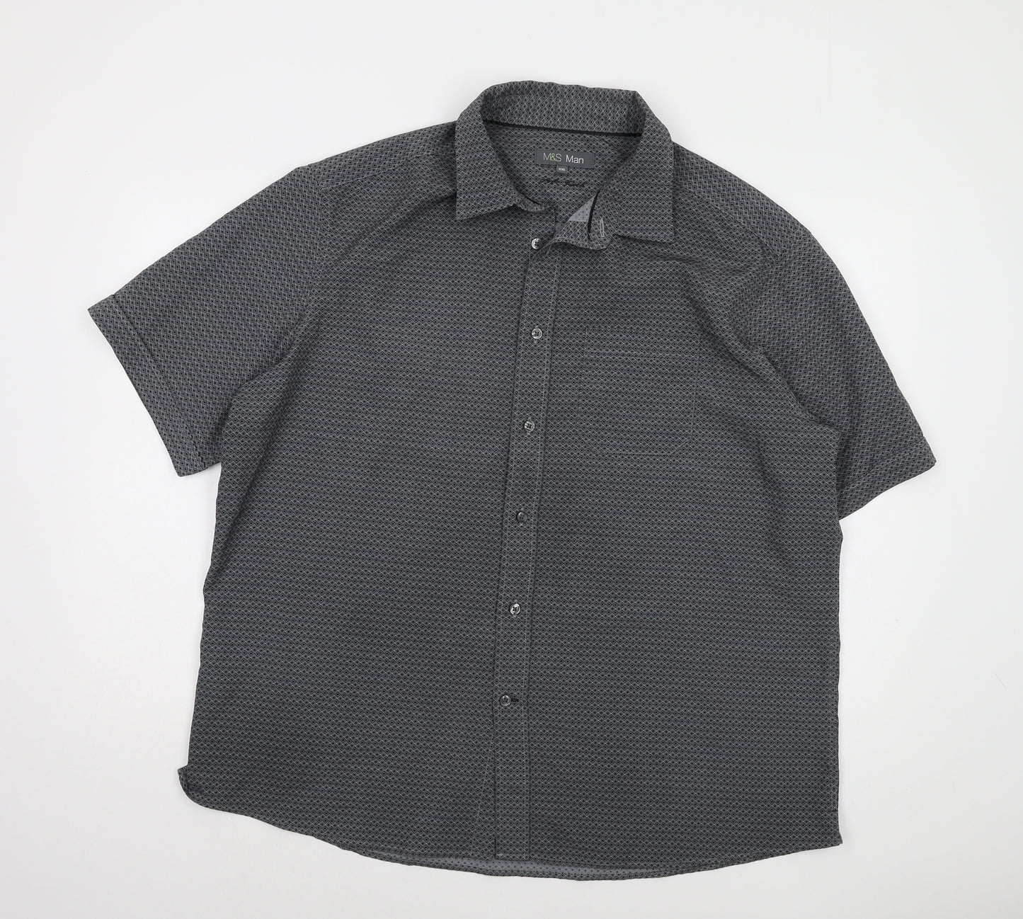 Marks and Spencer Men's Grey Geometric Shirt XXL