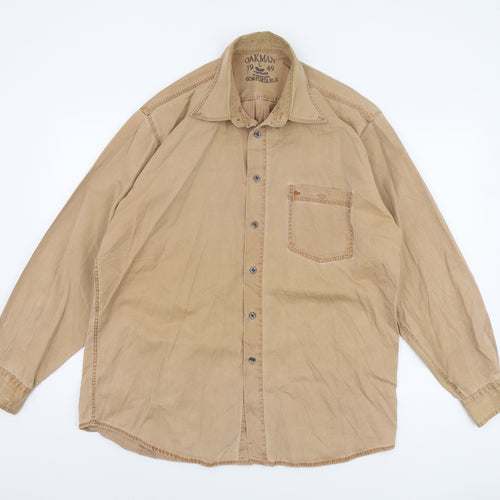 Oakman Men's Beige Long Sleeve Shirt - Size L Vintage