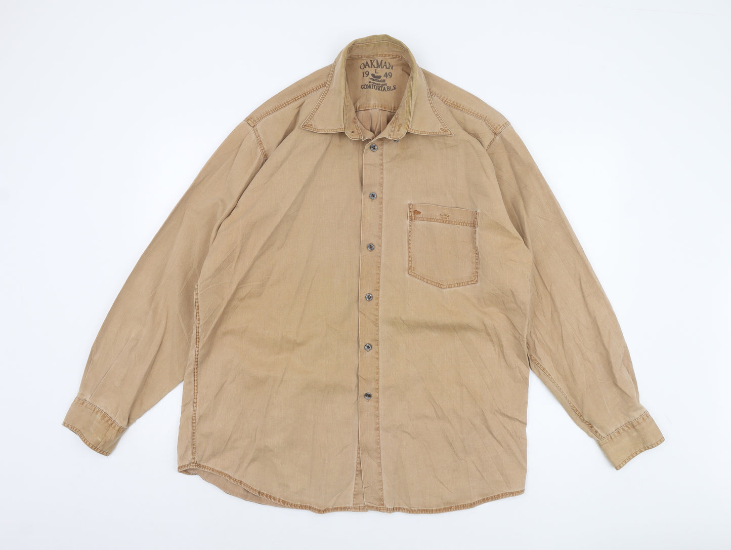 Oakman Men's Beige Long Sleeve Shirt - Size L Vintage
